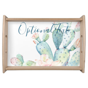 Soft Watercolor Pastel Blooming Cactus Serving Tray