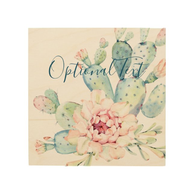 Soft Watercolor Pastel Blooming Cactus  Wood Wall Art (Front)