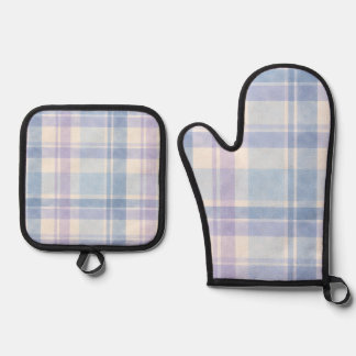 Soft Watercolor Pastel Plaid Oven Mitt & Pot Holder Set