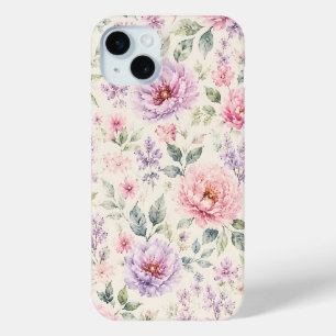 Soft Watercolor Peony Floral iPhone 15 Plus Case