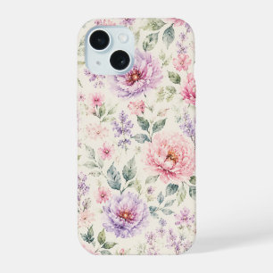 Soft Watercolor Peony Floral iPhone 15 Case