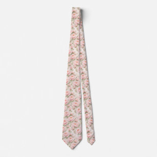 Soft Watercolor Peony Floral Seamless Pattern Neck Tie