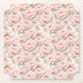 Soft Watercolor Peony Floral Seamless Pattern Paper Coaster