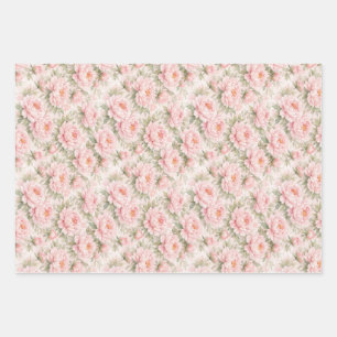 Soft Watercolor Peony Floral Seamless Pattern Wrapping Paper Sheets