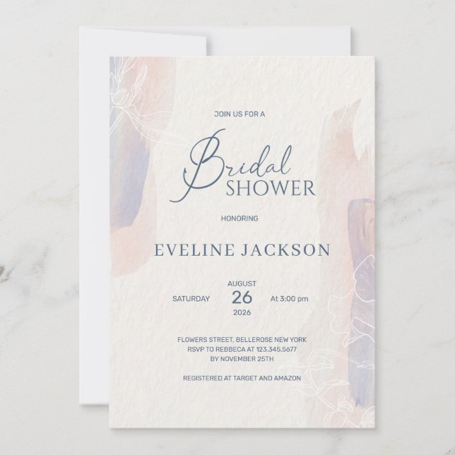Soft watercolor pink blue powder bridal shower invitation (Front)