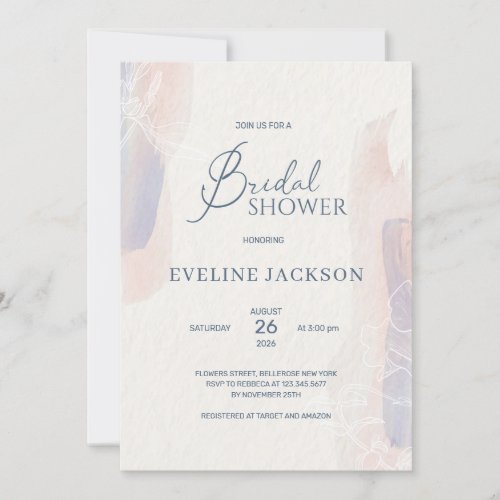 Soft watercolor pink blue powder bridal shower invitation