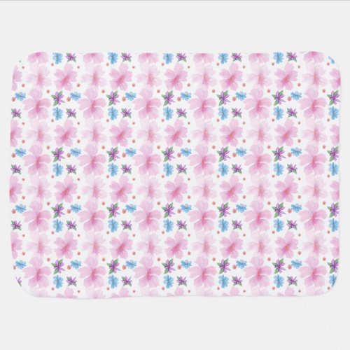 Soft Watercolor Pink Floral Pattern Baby Blanket