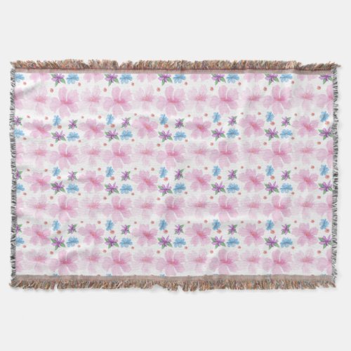 Soft Watercolor Pink Floral Pattern Throw Blanket