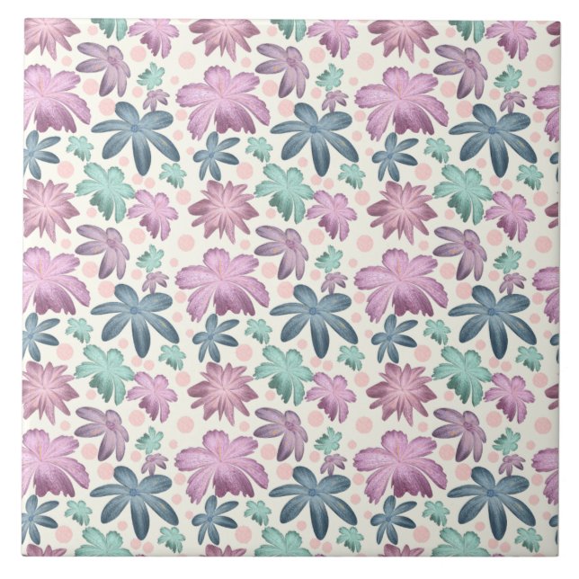 Soft Watercolor Pink Floral Pattern |  Wallpaper Ceramic Tile (Front)