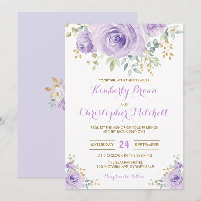 Soft Watercolor Purple Lilac Floral Wedding Party Invitation (Front/Back)
