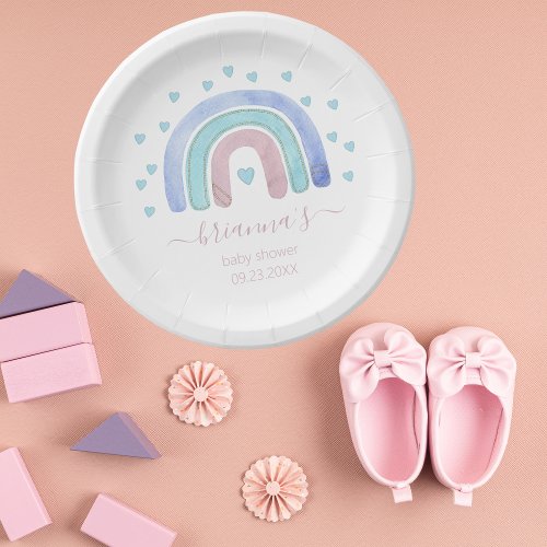 Soft Watercolor Rainbow Baby Shower Paper Plates
