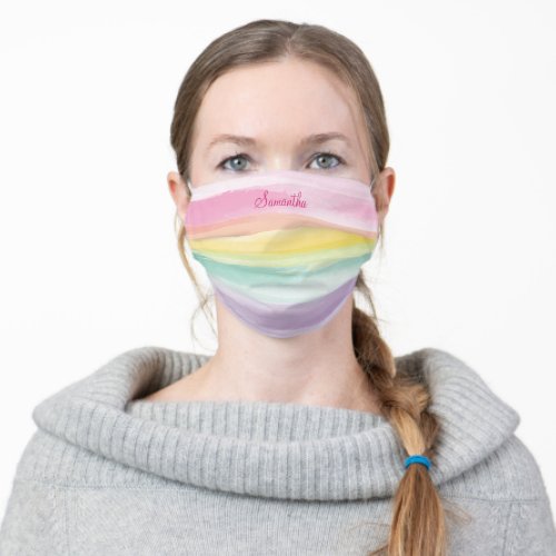 Soft Watercolor Rainbow Stripe with Your Name Adult Cloth Face Mask