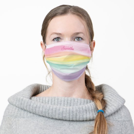 Soft Watercolor Rainbow Stripe with Your Name Cloth Face Mask