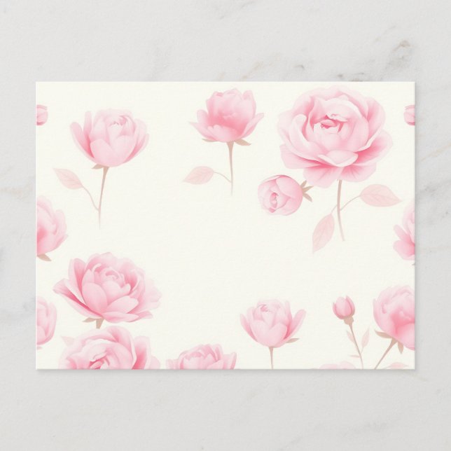 Soft Watercolor Roses and Peonies Postcard (Front)