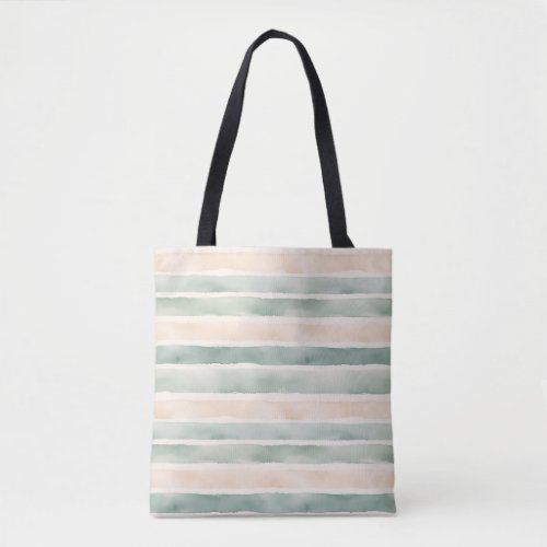 Soft Watercolor Sage Green & Peach Stripes Tote Bag