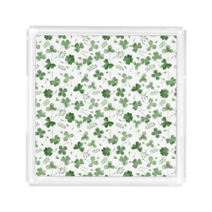 Soft Watercolor Shamrock Pattern Acrylic Tray