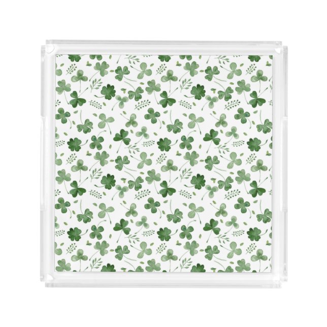 Soft Watercolor Shamrock Pattern Acrylic Tray (Front)