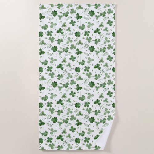 Soft Watercolor Shamrock Pattern Beach Towel