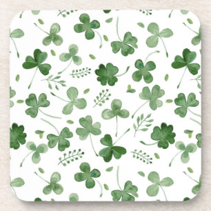 Soft Watercolor Shamrock Pattern Beverage Coaster