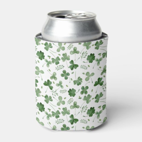 Soft Watercolor Shamrock Pattern Can Cooler