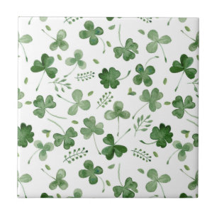 Soft Watercolor Shamrock Pattern Ceramic Tile