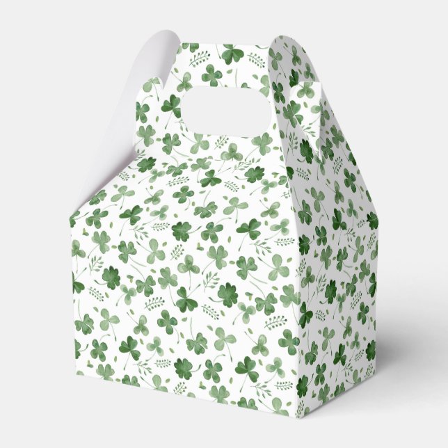 Soft Watercolor Shamrock Pattern Favor Boxes (Front Side)