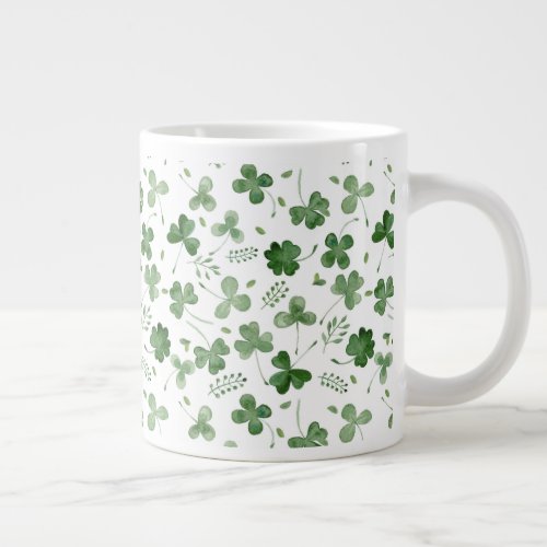 Soft Watercolor Shamrock Pattern Giant Coffee Mug