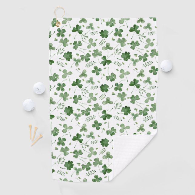 Soft Watercolor Shamrock Pattern Golf Towel (InSitu)
