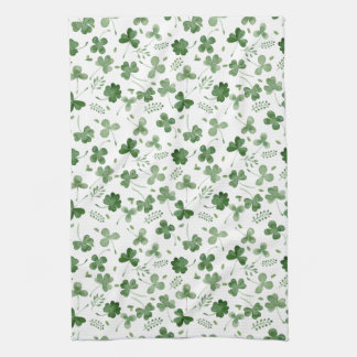 Soft Watercolor Shamrock Pattern Kitchen Towel