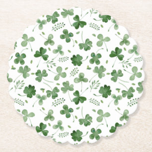 Soft Watercolor Shamrock Pattern Paper Coaster
