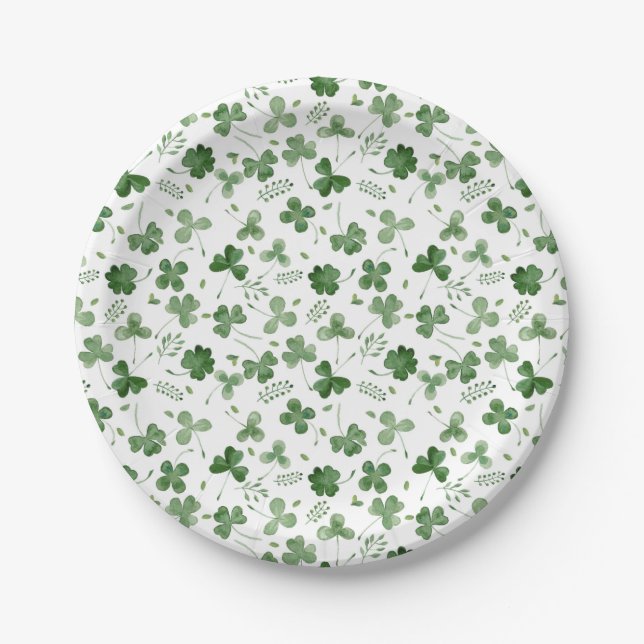 Soft Watercolor Shamrock Pattern Paper Plates (Front)