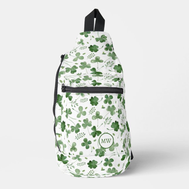 Soft Watercolor Shamrock Pattern Sling Bag (Front)