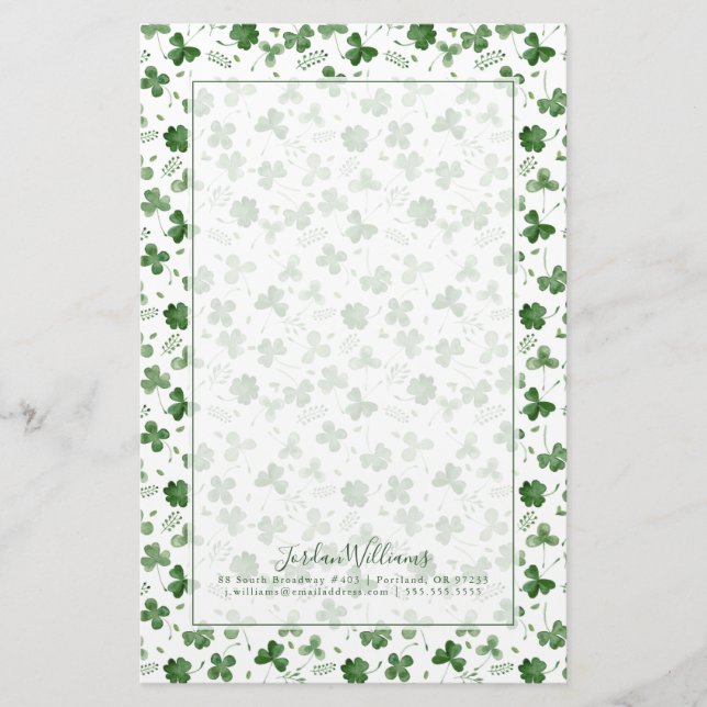 Soft Watercolor Shamrock Pattern Stationery (Front)