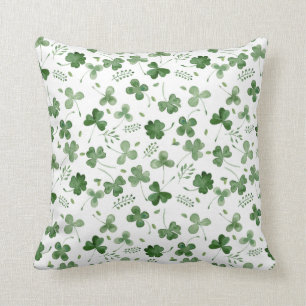 Soft Watercolor Shamrock Pattern Throw Pillow