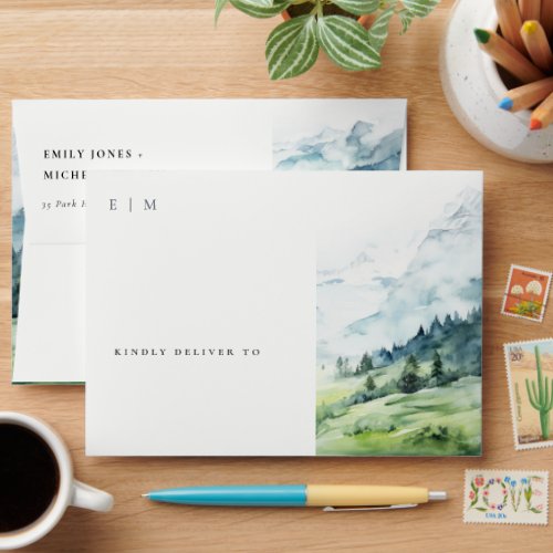 Soft Watercolor Snow Mountain Landscape Address Envelope