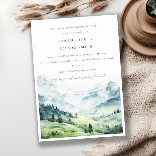 Soft Watercolor Snow Mountain Landscape Engagement Invitation