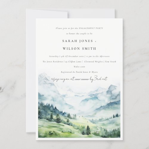 Soft Watercolor Snow Mountain Landscape Engagement Invitation