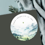 Soft Watercolor Snow Mountain Landscape Wedding Classic Round Sticker<br><div class="desc">Watercolor Snow Mountain Landscape Theme Collection.- it's an elegant script watercolor Illustration of Snow Mountain landscape,  perfect for your winter Mountain destination wedding & parties. It’s very easy to customize,  with your personal details. If you need any other matching product or customization,  kindly message via Zazzle.</div>