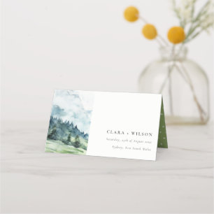 Soft Watercolor Snow Mountain Landscape Wedding Place Card