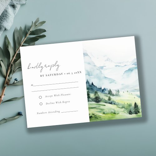 Soft Watercolor Snow Mountain Landscape Wedding RSVP Card