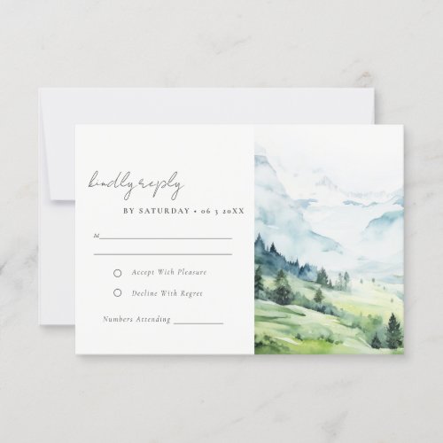 Soft Watercolor Snow Mountain Landscape Wedding RSVP Card