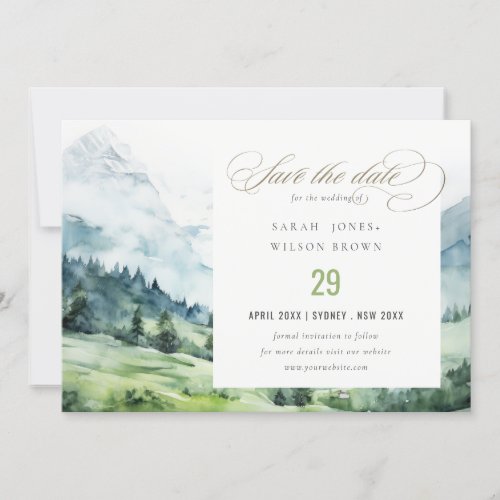 Soft Watercolor Snow Mountain Landscape Wedding Save The Date