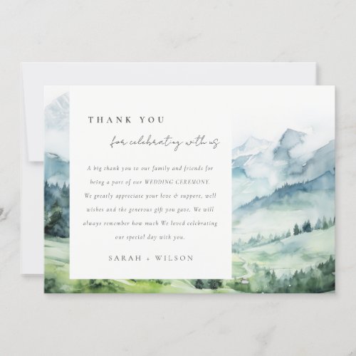 Soft Watercolor Snow Mountain Landscape Wedding Thank You Card