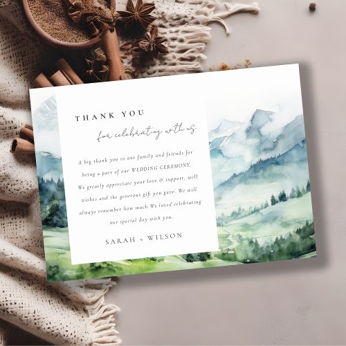 Soft Watercolor Snow Mountain Landscape Wedding Thank You Card