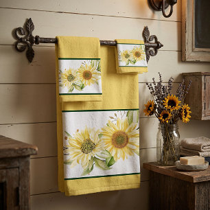 Soft watercolor sunflowers bath towel set