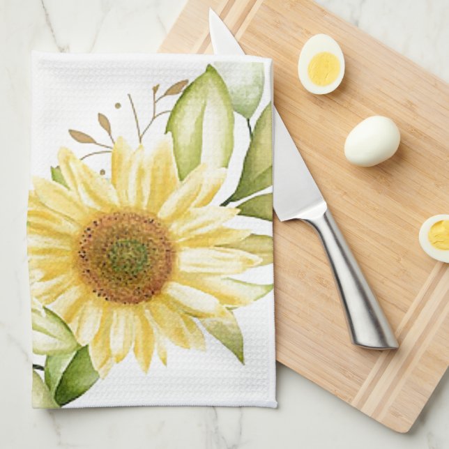 Soft watercolor sunflowers  kitchen towel (Quarter Fold)