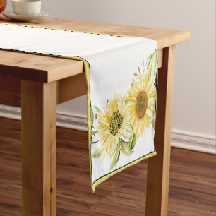 Soft watercolor sunflowers short table runner