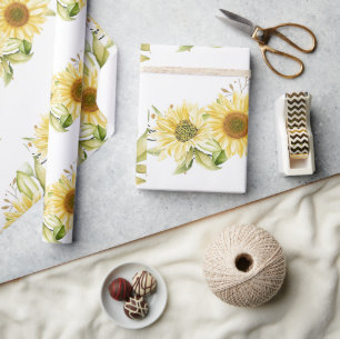 Soft watercolor sunflowers wrapping paper