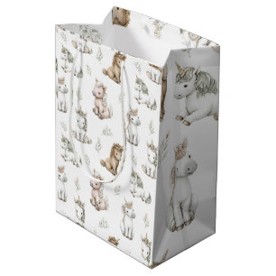 Soft Watercolor Unicorns and Flowers Pattern  Medium Gift Bag