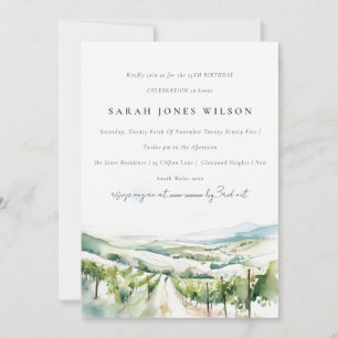 Soft Watercolor Vineyard Landscape Birthday Invitation